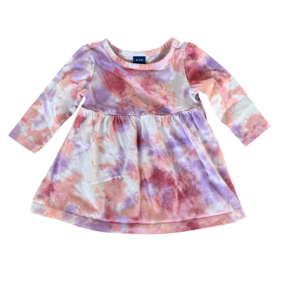 Old Navy Baby Girl Purple Tie-Dye Long-Sleeve Dress Spring dress Size 0-3 months - Picture 1 of 6